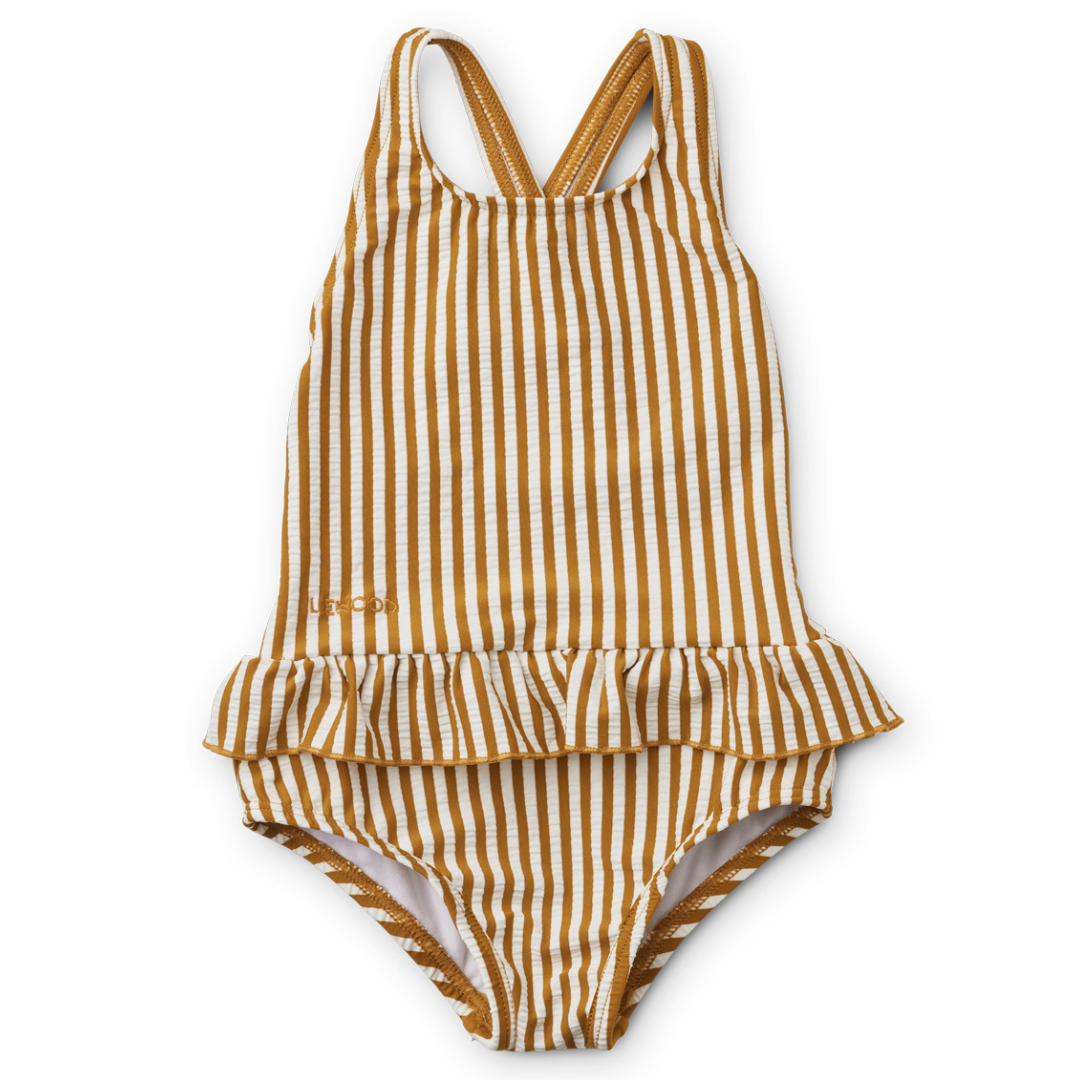 Onderhoud Vervagen Gasvormig Liewood Amara swimsuit seersucker golden caramel white stripes badpak  zwempak bruin-wit gestreept - Minipop