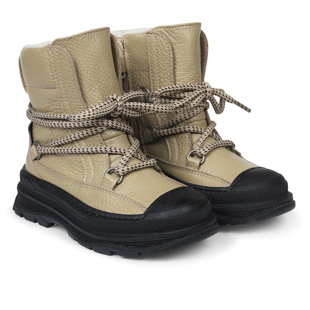 vergelijking Miniatuur hetzelfde Angulus Tex boot with laces and zipper sand met wol gevoerde schoenen  creme-zand veters en rits - Minipop