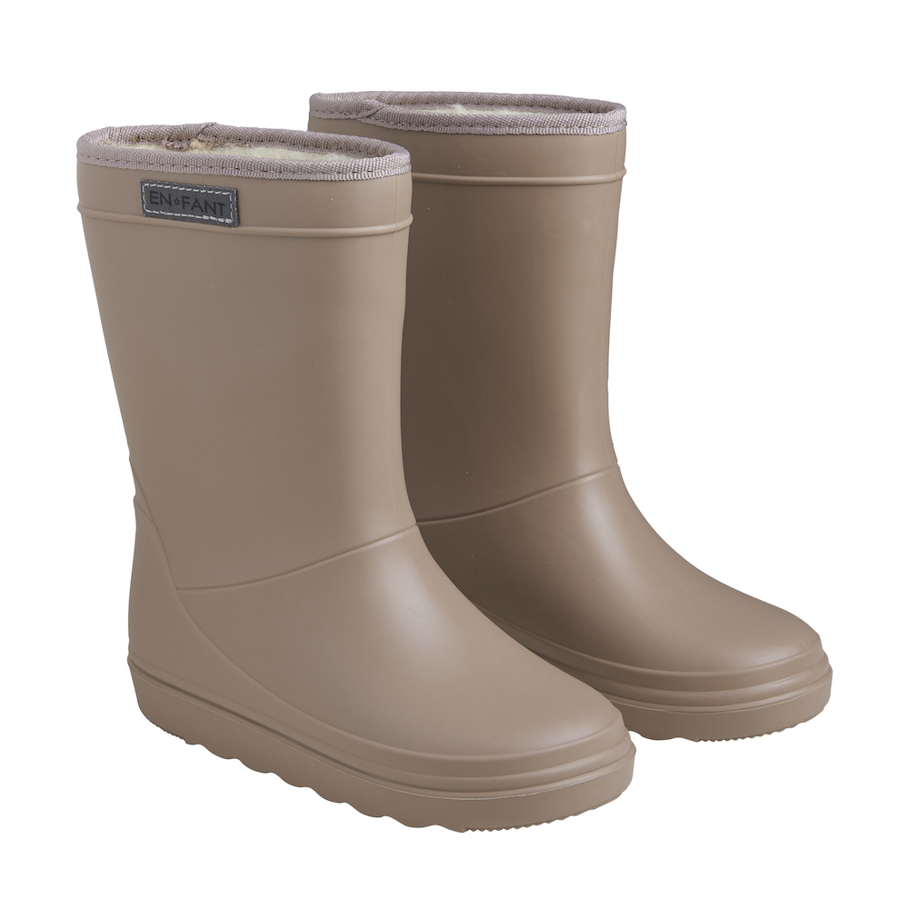 thermo boots solid portabella wol gevoerde laarzen regenlaarzen beige bruin-grijs (t/m maat 41) - Minipop